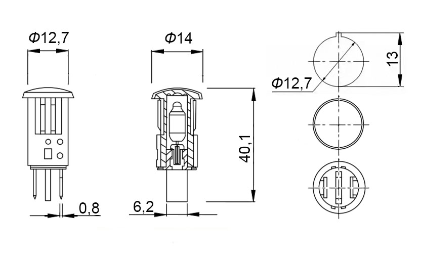 Индикатор (Лампочка неоновая в корпусе) MDX-14 220V (желтый) D=12,7мм (108633)