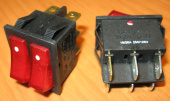 Рокерный переключатель YSR15-21/N-C On-Off (с индикацией, красный, 2-й, "широкий") (16/20A 250/125V)