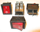 Рокерный переключатель IRS-201-1C on-off (красный, 1-й, "широкий") ((АС) - 125/ 250; (DC) - 12 В) ((